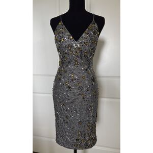 Mandalay Silver Sequin Cocktail Mini Dress